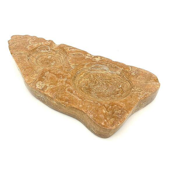 Vintage MCM Caramel Marble Onyx Cigar Pipe Double Ashtray Carved Natural Stone - Picture 6 of 7